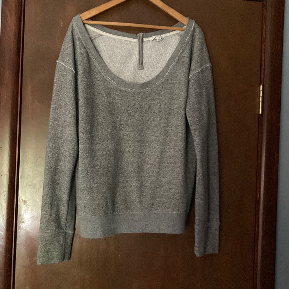 American Eagle, wide necked, French Terry sweatshirt in the color gray.